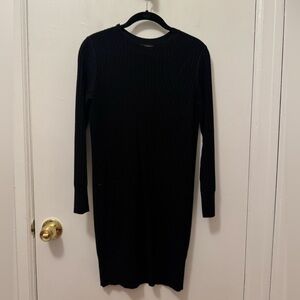 Club Monaco Black Long Sleeve Wool Ribbed Sweater Dress XS